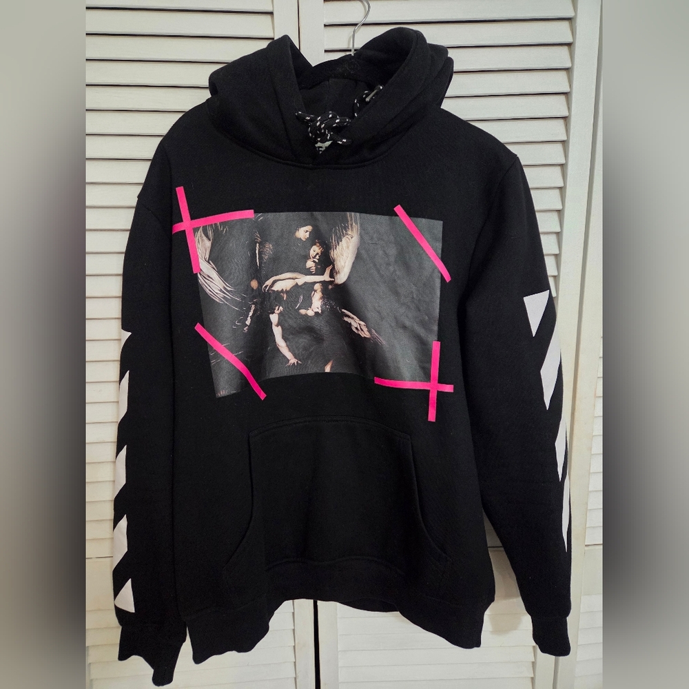 Justin Bieber Styled Rare OFF WHITE 15SS  HOODIE BLACK SIZE Large